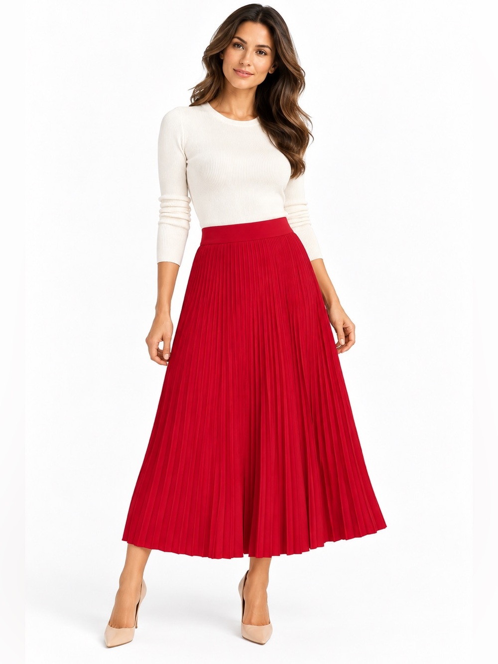 Lafayette 148 New York Pleated Cotton Skirt in Red Size Large Like New